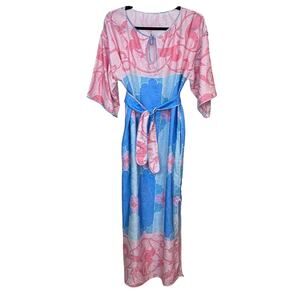 Vintage Mary McFadden Pastel Kaftan Caftan Lounge Gown Dress 80s 90s